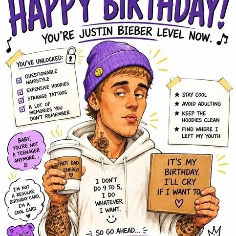 Justin Bieber Birthday Card