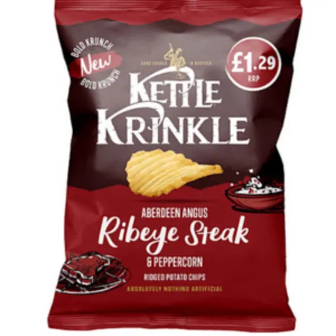 Kettle Krinkle Aberdeen Angus Ribeye Steak & Peppercorn Ridged Potato Chips 80g