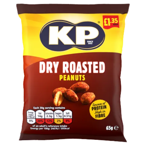 KP NUTS DRY ROASTED PEANUTS PM£1.35 65G