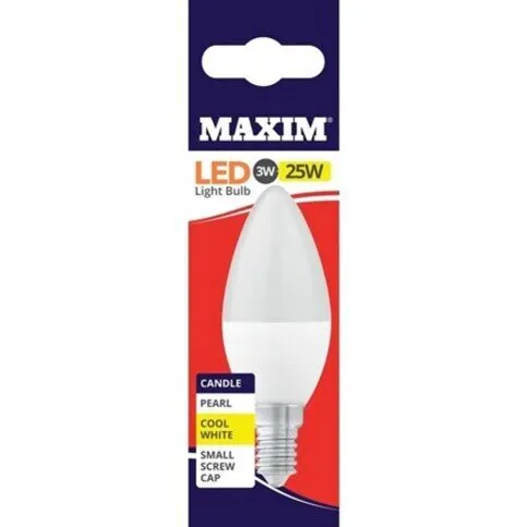 Maxim - LED 3W Candle-Shaped with SMALL EDISON SCREW FITTING (cool white light, 25W Equivalent)