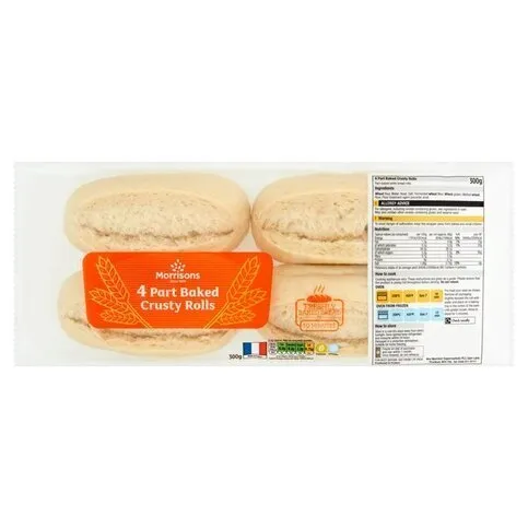 Morrisons Part Bake White Crusty Rolls 4 Pack