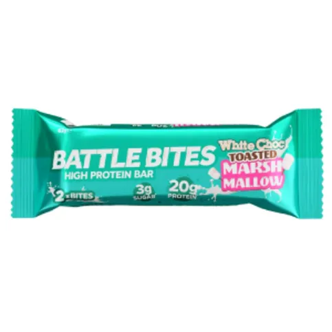 Battle Bites High Protein White Choc Toasted Marsh Mallow Bar 62g