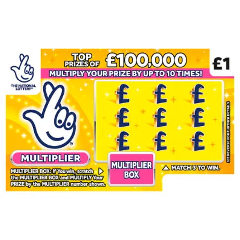 National Lottery £1 £100,000 £100,000 Multiplier Yellow Scratchcard Game