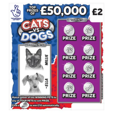 National Lottery £2 £50,000 Cats Vs Dogs Scratchcard Game