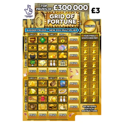 National Lottery £3 £300,000 Grid of Fortune Scratchcard Game