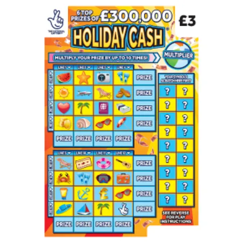 National Lottery £3 £300,000 Holiday Cash Scratchcard Game