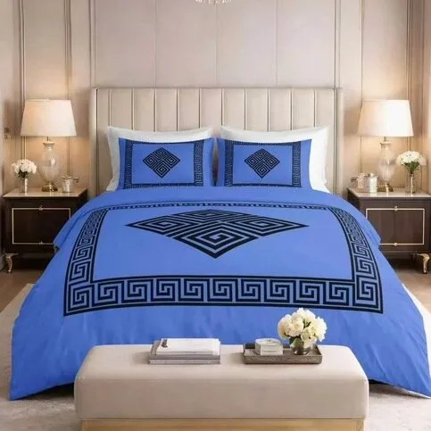 New Complete Bedding Greek Set Blue & Black