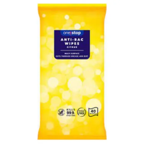One Stop Biodegradable Anti-Bac Wipes Citrus 40 Pack