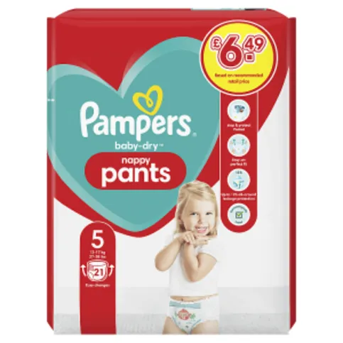 Pampers Baby-Dry Nappy Pants Size 5, Nappies, 12kg - 17kg