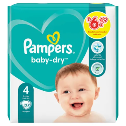 Pampers Baby-Dry Size 4, Nappies, 9kg - 14kg, Up To 12h Protection