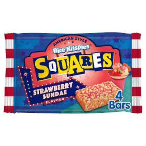 Rice Krispies Squares American Style Strawberry Sundae Flavour Bars 4 x 29g