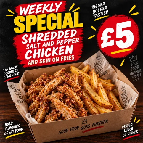 Salt & Pepper Shredded Chicken with Skin on Fries