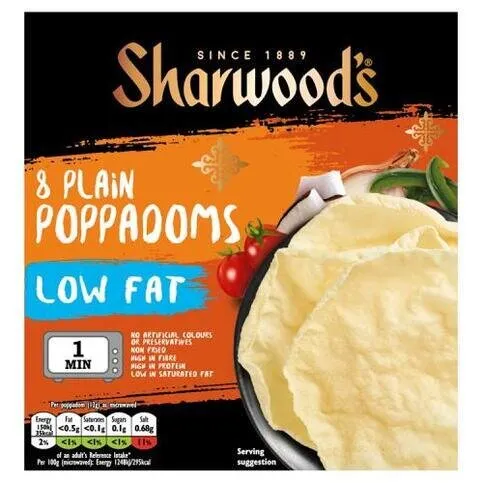 Sharwood's Low Fat Plain Poppadom 8 Pack