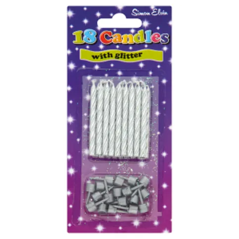 Simon Elvin 18 Silver Candles with Glitter