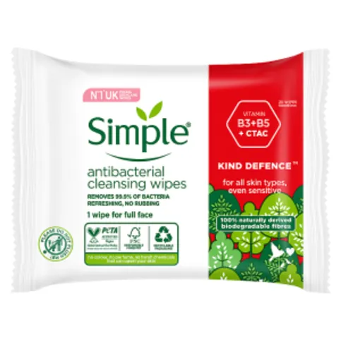 Simple Kind Defence Cleansing Wipes +ANTI-BAC