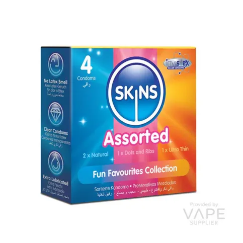 CONDOMS: SKINS CONDOMS ASSORTED 4PK