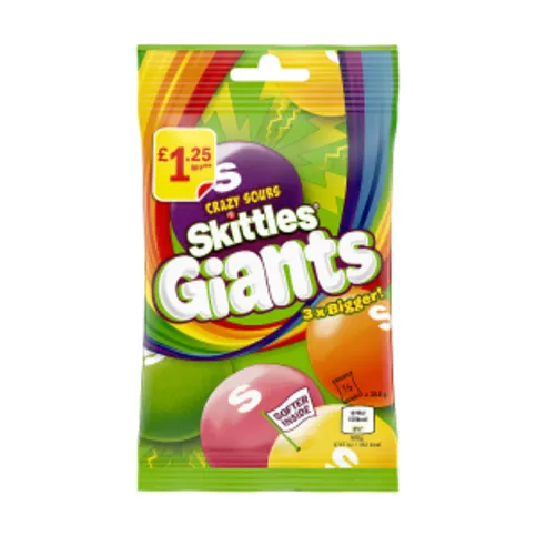 Skittles Giants Vegan Chewy Sour Sweets Fruit Flavoured Treat Bag 116g
