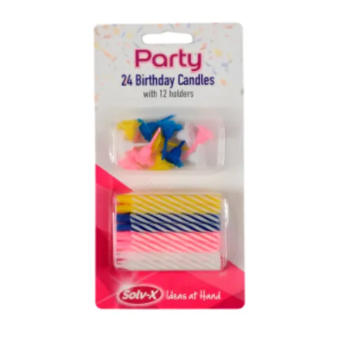 Solv-X 24 Birthday Candles with 12 Holders