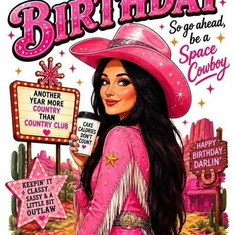 Space Cowgirl Face Birthday Card