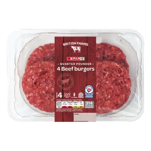 SPAR 4 Beef Burgers 454g