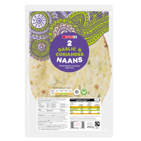 Spar Garlic & Coriander Naans 2x130g