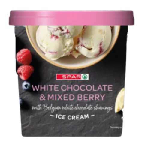 SPAR White Chocolate Ice Cream With Mixed Berry Sauce & White Chocolate Curls 480ml