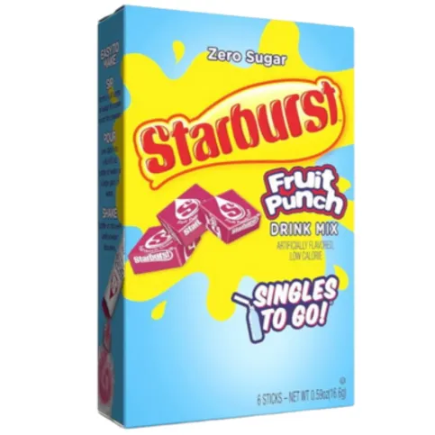 Starburst Fruit Punch Zero Sugar Singles To Go 6 Pack