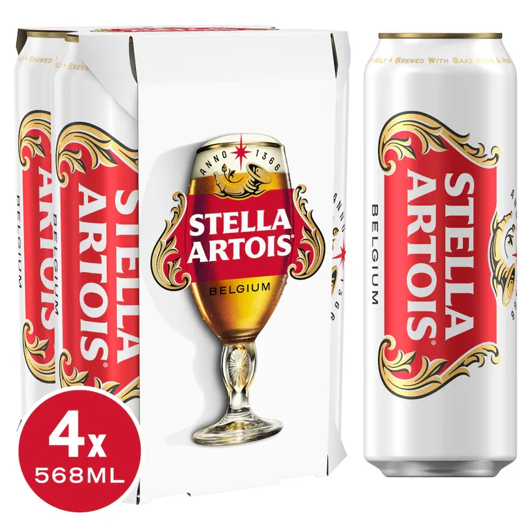 Stella Artois 4 x 568ml Cans (Chilled)