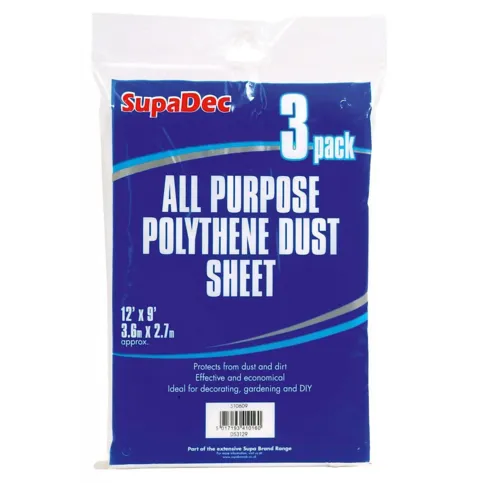 Supadec All Purpose Polythene Plastic Dust Sheets - 3 Pack