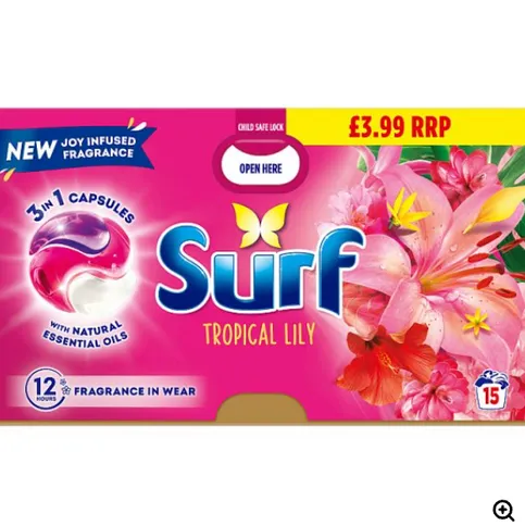 Surf 3 in 1 Laundry Washing Detergent Capsules Tropical Lily 15 washes 