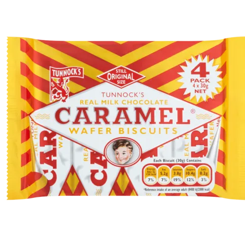 TUNNOCKS CHOCOLATE CARAMEL WAFERS 4PK