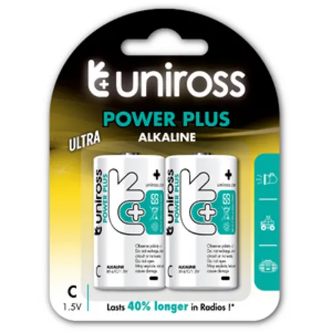 Uniross Power Plus Alkaline C Batteries 2 Pack