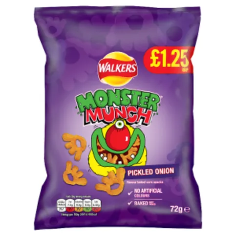 Walkers Monster Munch Pickled Onion Snacks 72g [CRISPS PURPLE BAG]