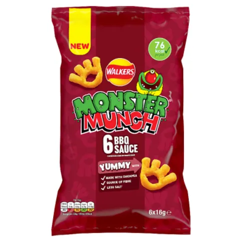 Walkers Monster Munch Snacks Barbeque Sauce 6x16g