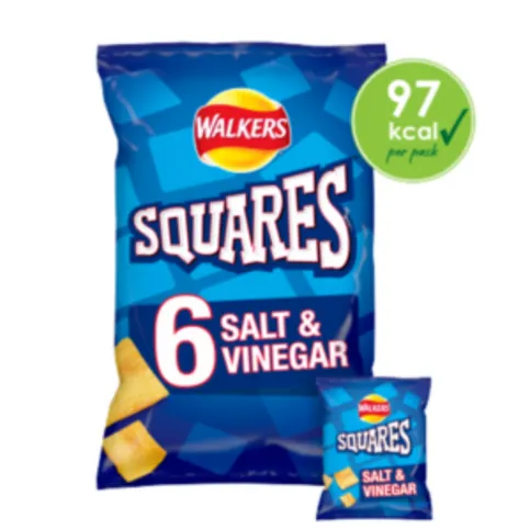 Walkers Squares Salt & Vinegar 6 x 22g - Multipack Crisps