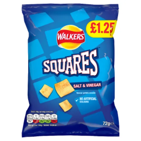 Walkers Squares Salt & Vinegar Snacks 72g [CRISPS BLUE BAG]