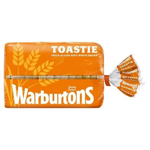 BREAD: WARBURTONS WHITE TOASTIE 400G PM£1.25