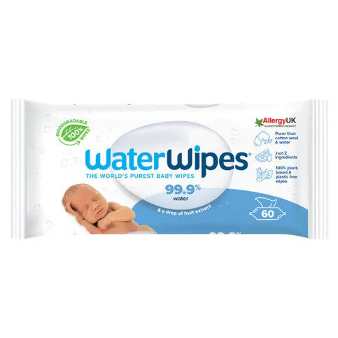 WaterWipes Baby Wipes Sensitive Newborn Biodegradable 60 Wipes