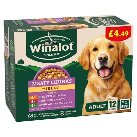 WINALOT Meaty Chunks Mixed in Jelly Wet Dog Food 12x100g