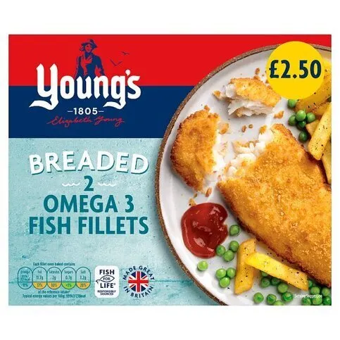 YOUNGS 2 BREADED OMEGA 3 FISH FILLETS PM2.50