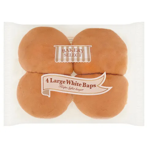 Bakery Select Large White Baps 4 Pack