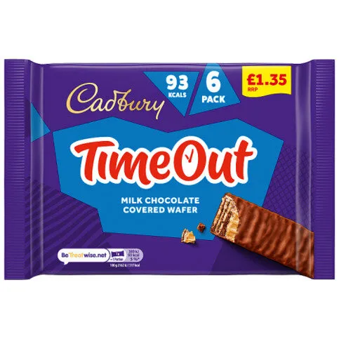 Cadbury Timeout Milk Chocolate Covered Wafer Biscuit Bars Muiltipack 108g (6 x 18g)