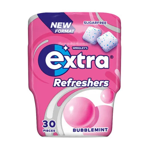 Extra Refreshers Bubblemint Sugar Free Chewing Gum Bottle 30 Pieces