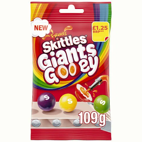 Skittles Giants Gooey Vegan Chewy Sweets Fruit Flavoured Treat Bag £1.25 PMP 109g