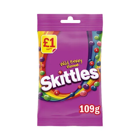 Skittles Vegan Chewy Sweets Wild Berry Fruit Flavoured Treat Bag £1 PMP 109g