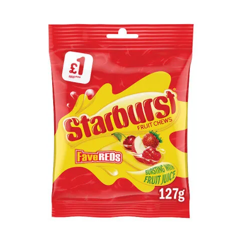 Starburst Fave Reds Vegan Chewy Sweets Fruit Flavoured Treat Bag £1 PMP 127g