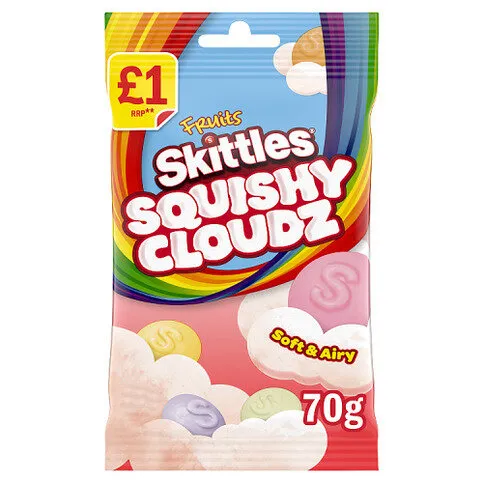 Skittles Squishy Cloudz Chewy Sweets Fruit Flavoured Sweets Treat Bag £1 PMP 70g

