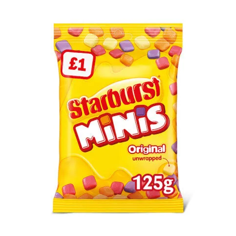 Starburst Minis Vegan Chews Sweets Pouch Bag £1 PMP 125g