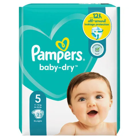 Pampers Baby-Dry Size 5, 23 Nappies, 11kg-16kg, Carry Pack