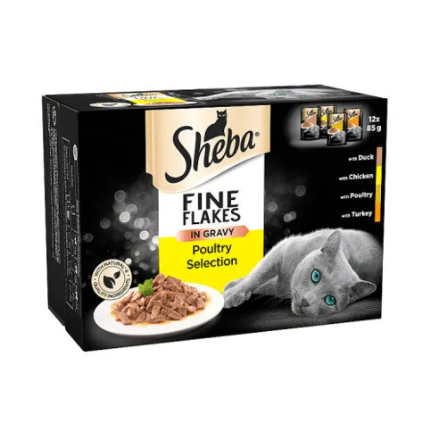 Sheba Fine Flakes Cat Food Pouches Poultry in Gravy 12 x 85g